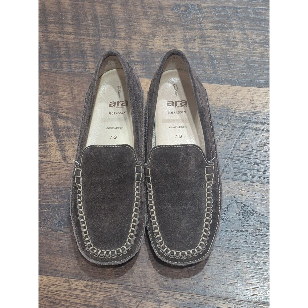 Ara Square Toe Suede Leather  Mokasson Slip On Shoe Womens 9.5 (7G) Brown